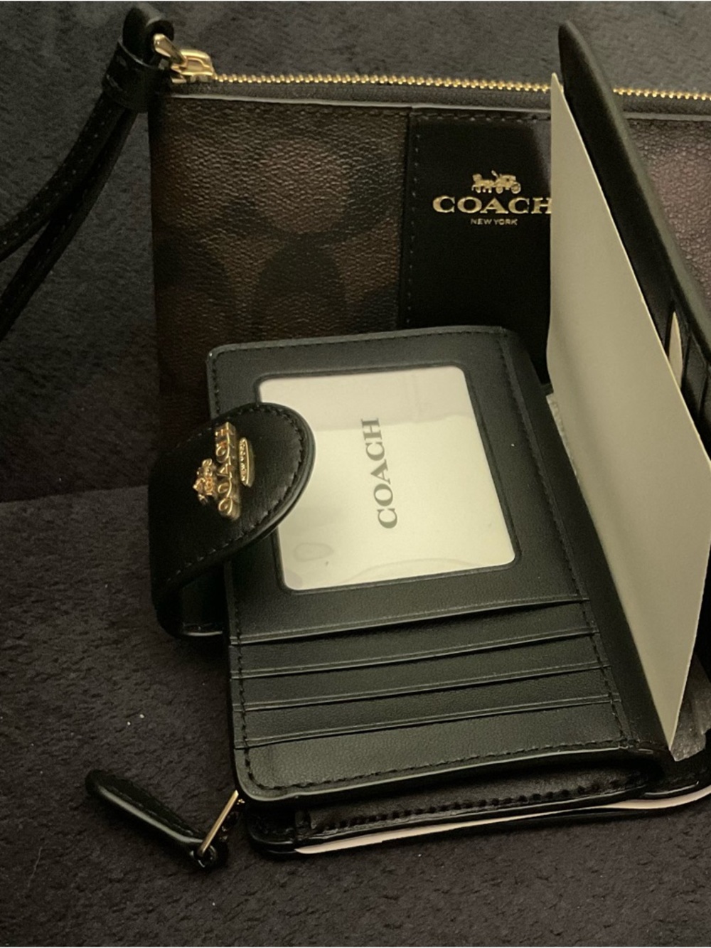 Coach Black Wallet and Brown Signature Wristlet Duo